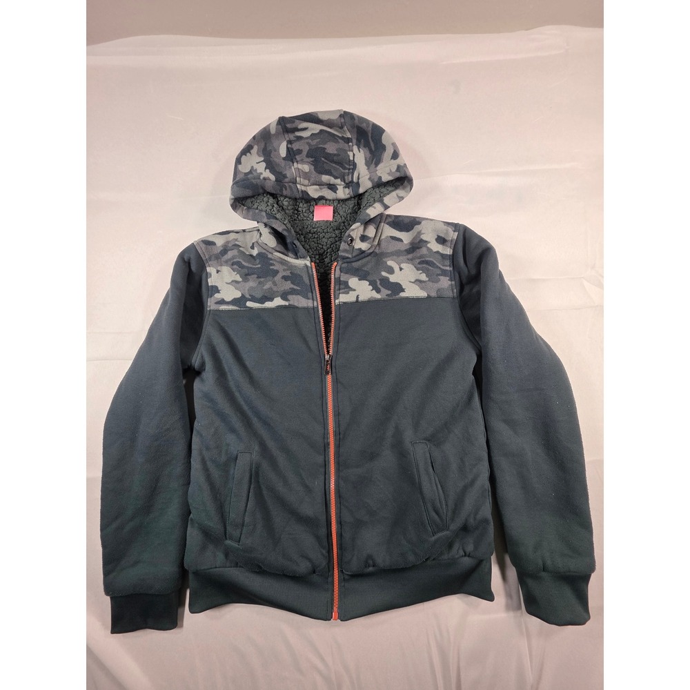 Simply Basic Mens Green Camo Sherpa Lined Zip Up Hoodie Jacket Small pull over